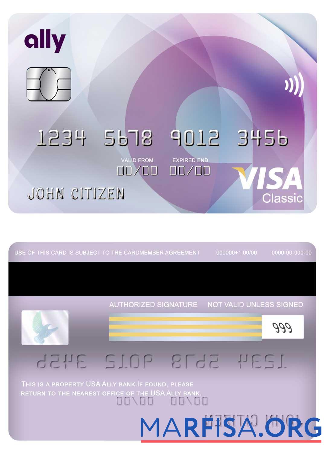 Downloadable USA Ally bank visa classic card example